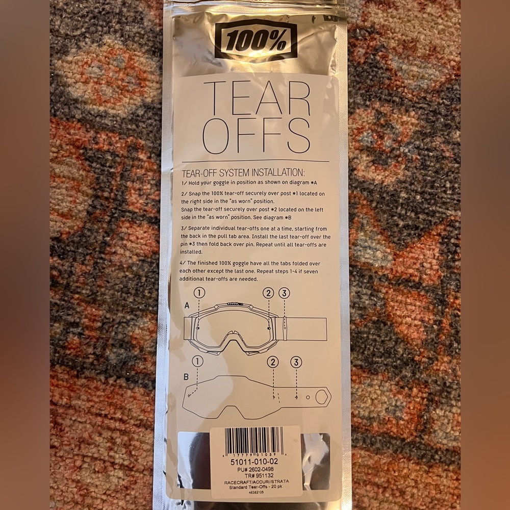 Racecraft, Accuri, and Strata goggle systems - 20 tear-offs per pack
